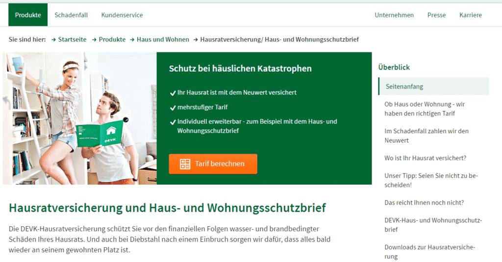 Die Webseite der DEVK